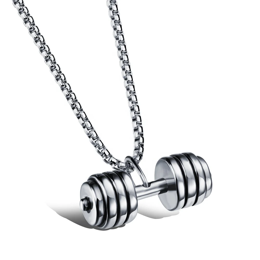 

Mens Cool Hot Sale Trendy Gym New Young Fitness Sport Dumbbell Pendant, Silver/gold/black color