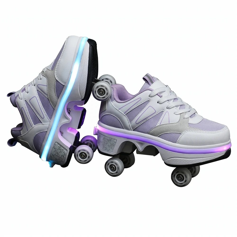 

Deformation LED Roller 4 Wheels Skate Shoes Kids Kick Out Wheeled Shoes Women Flashing Roller Skates Shoes For Kids Adults
