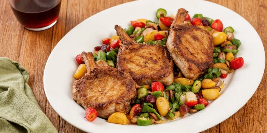 Plate of golden-brown ginger pork chops