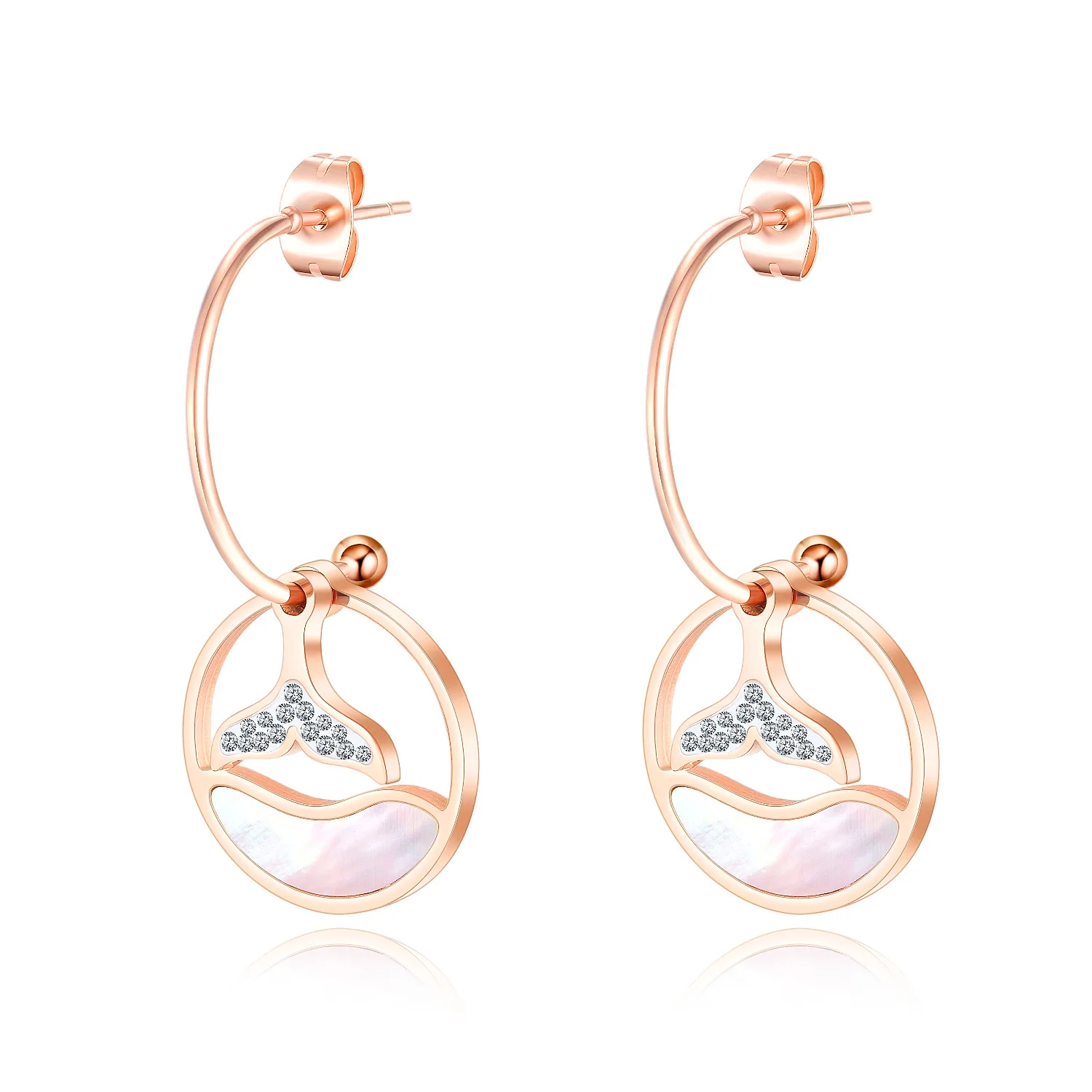 

Fashion Trendy rose gold plated pendant cz crystal hoop earrings for girls 2020, As picture