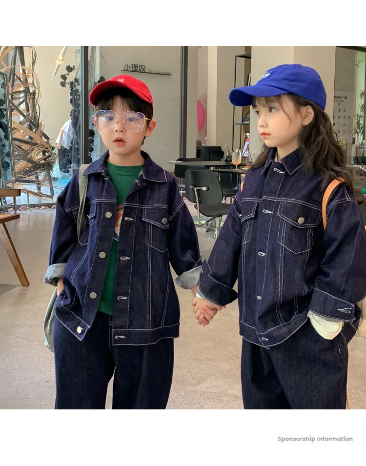 

2022 autumn Korean design child unisex 2 pcs clothing sets infant girls boys denim jacket with pant 4191N1326075