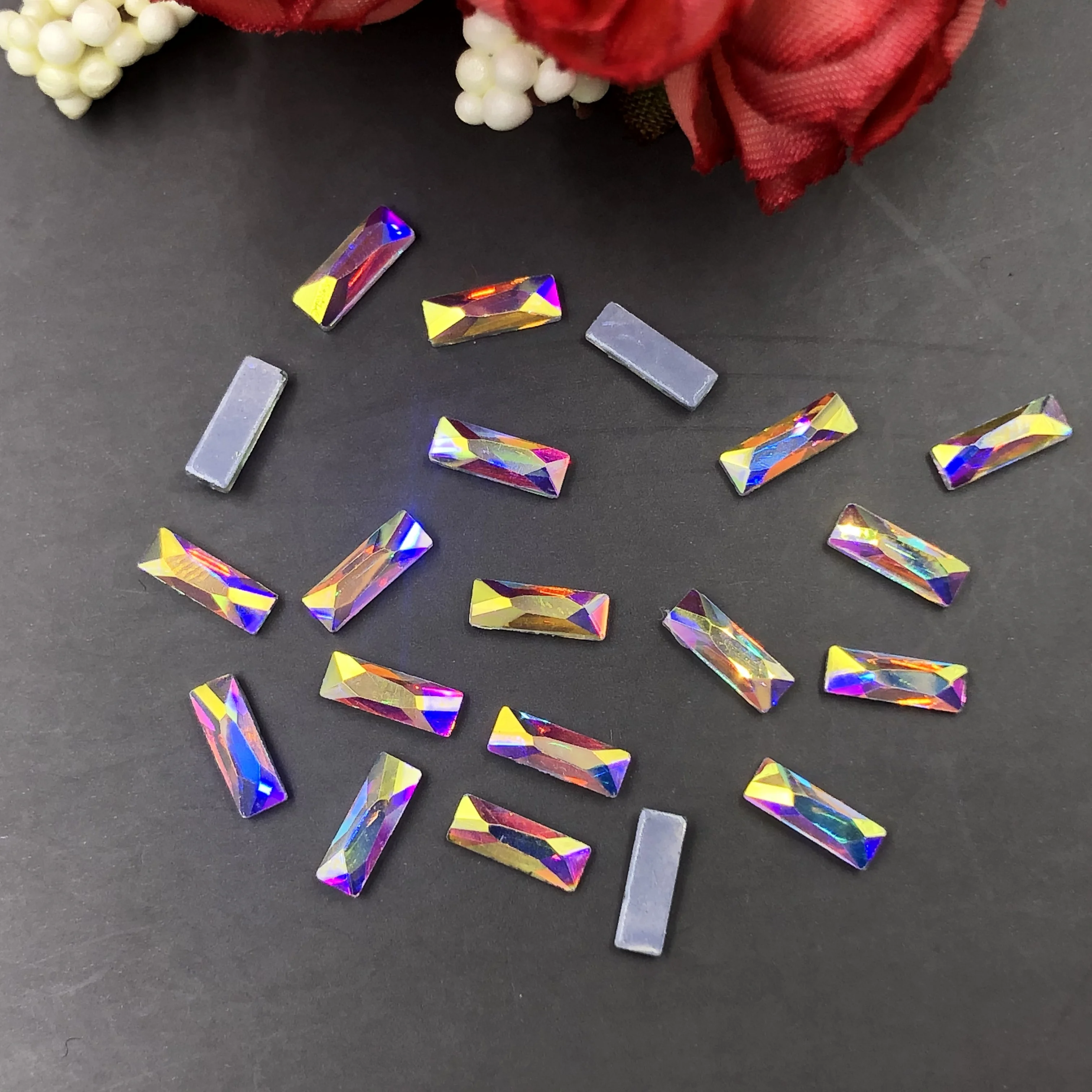 

High Quality Rectangle Shape Flat Back Hot Fix Crystals Glass Rhinestones In Bulk nail charms