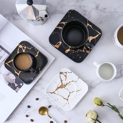 

Marbled matte gold series coffee cups Japanese black and white set concentrated tea cup water cup