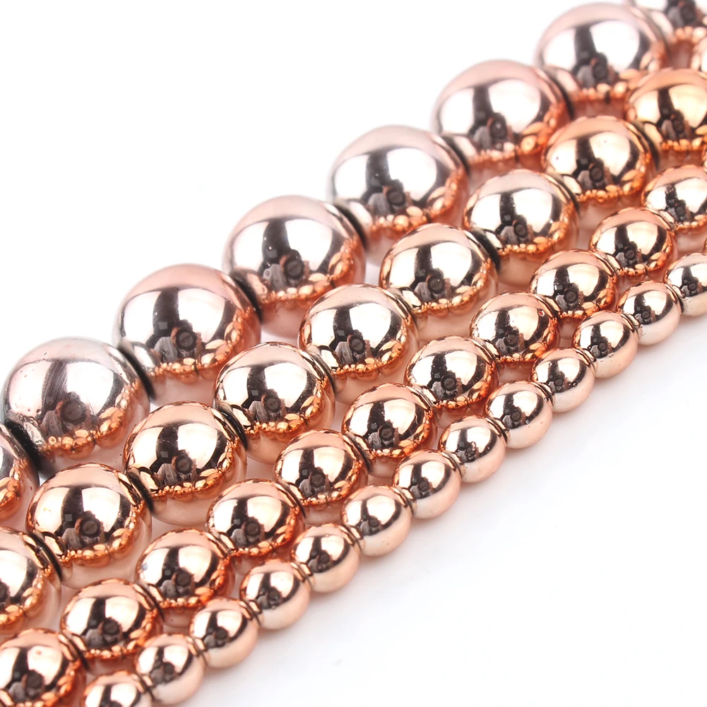 

Wholesale 3/4/6/8/10MM Round Smooth Rose Gold Hematite Stone Beads For Jewelry Making DIY