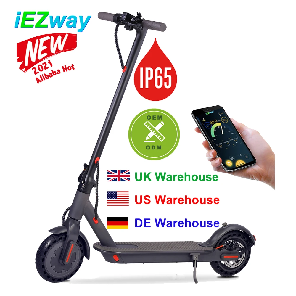 

2021 iEZway China Factory New Product UK EU Warehouse 2 Wheels Electric Scooter Foldable, Dark gray ,white