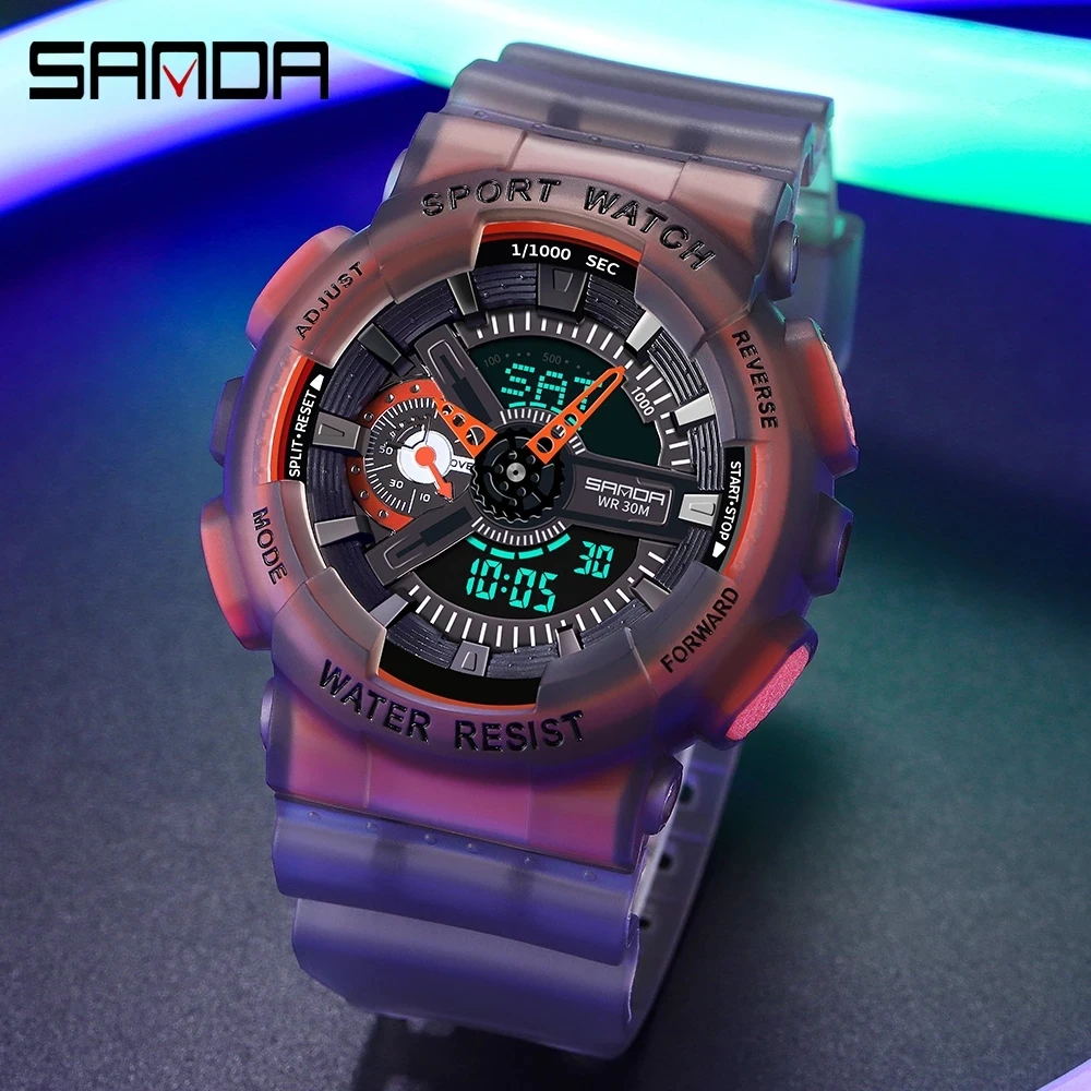 

SNADA new men's watch sports electronic clock ladies fashion fluorescent dual display digital waterproof quartz watch 3029