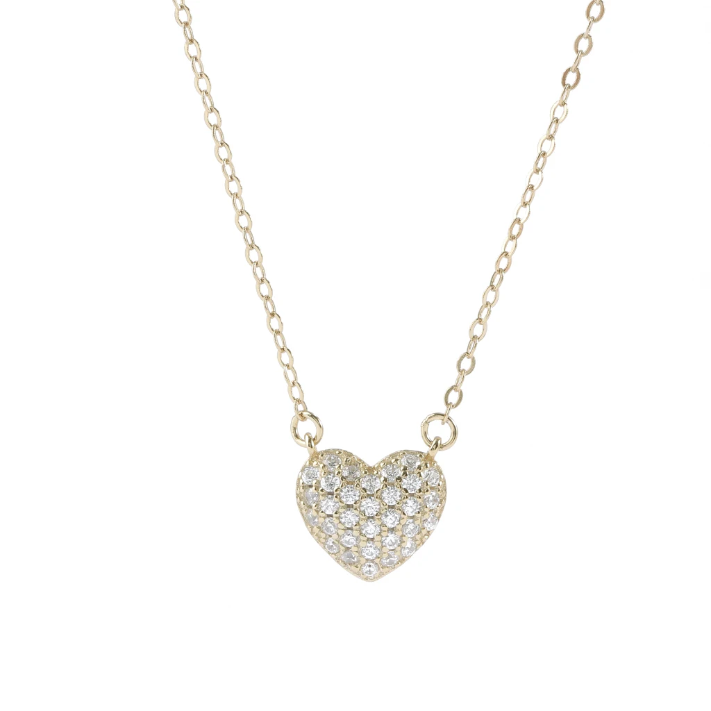 

925 Sterling Silver Fashion Dainty Micro Pave Zircon Heart Pendant Necklace Gold Plated