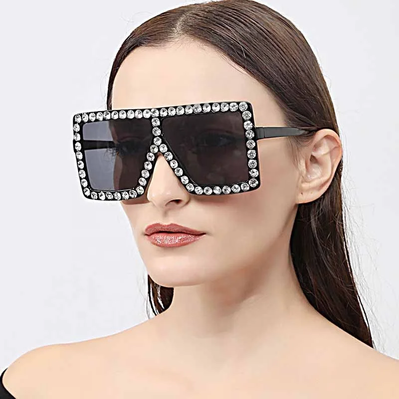 

women luxury colourful oversized crystal bling shades glasses square big frame rhinestone female sunglasses