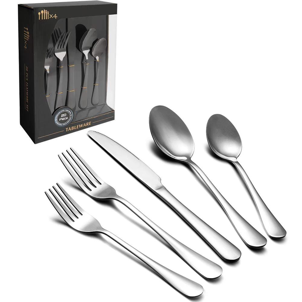 

Wholesale Mirror Polish Silverware Stainless Steel Flatware Set Service For 4 20pcs Cutlert Set, Silver/gold/black/rose gold