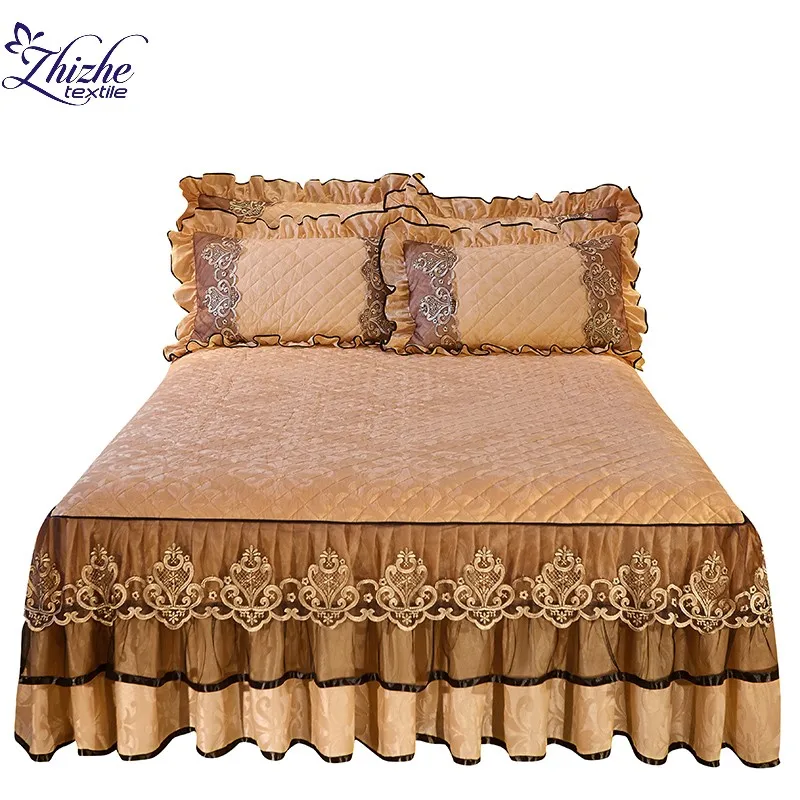 American Style Cotton Velvet Quilted Bed Skirts Covers For Home Wedding