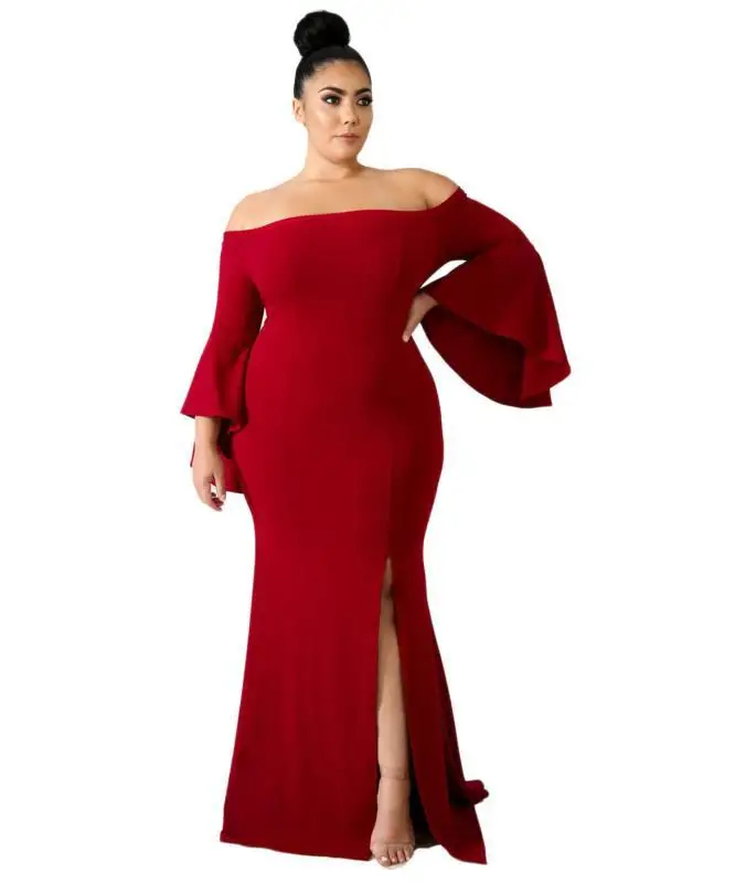 

2021 new arrival casual bodycon split long maxi dress plus size women dress