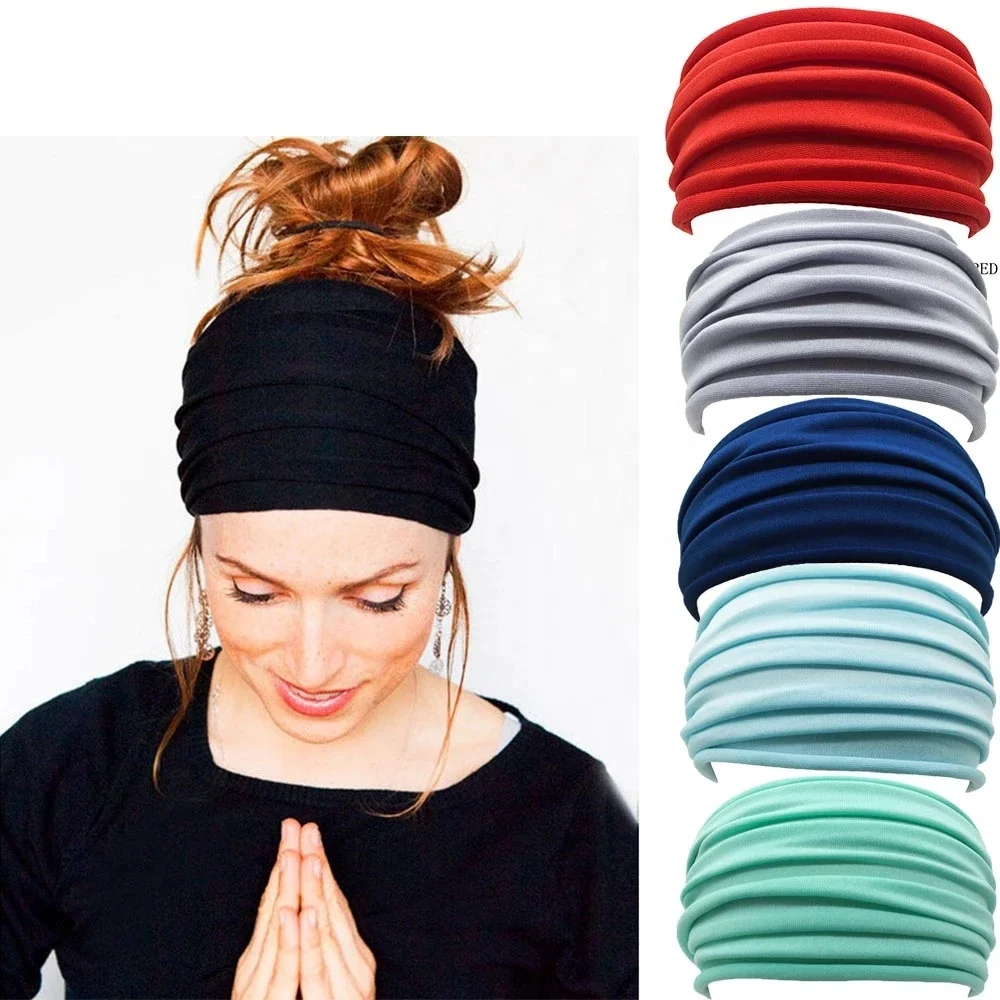 

TY Nonslip Elastic Folds Yoga Hairband Fashion Wide Sports Headband Running Accessories Stretch Hair Band, Picture