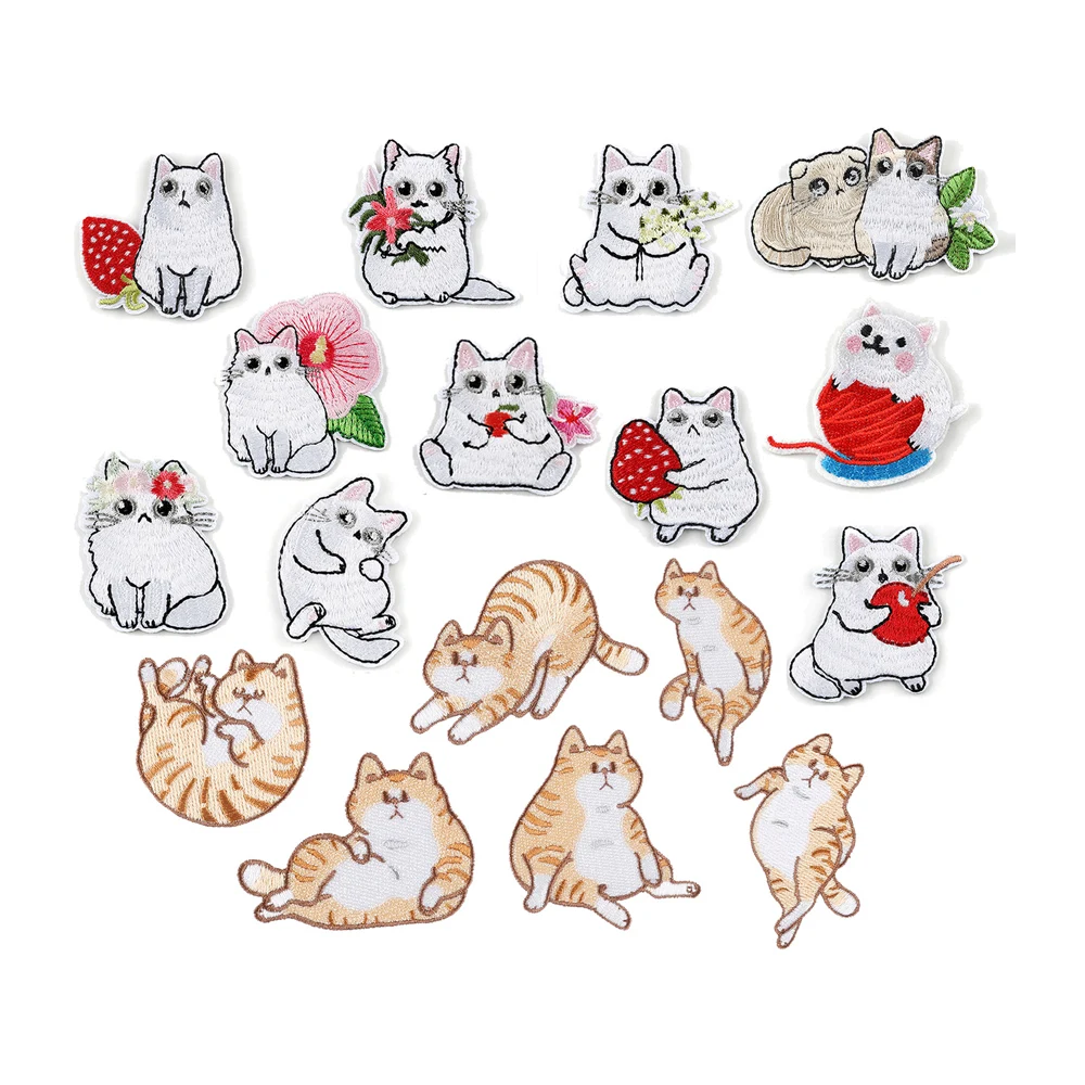 hot sale animal paradise theme cute cartoon iron on embroidery cat patches for clothes bag