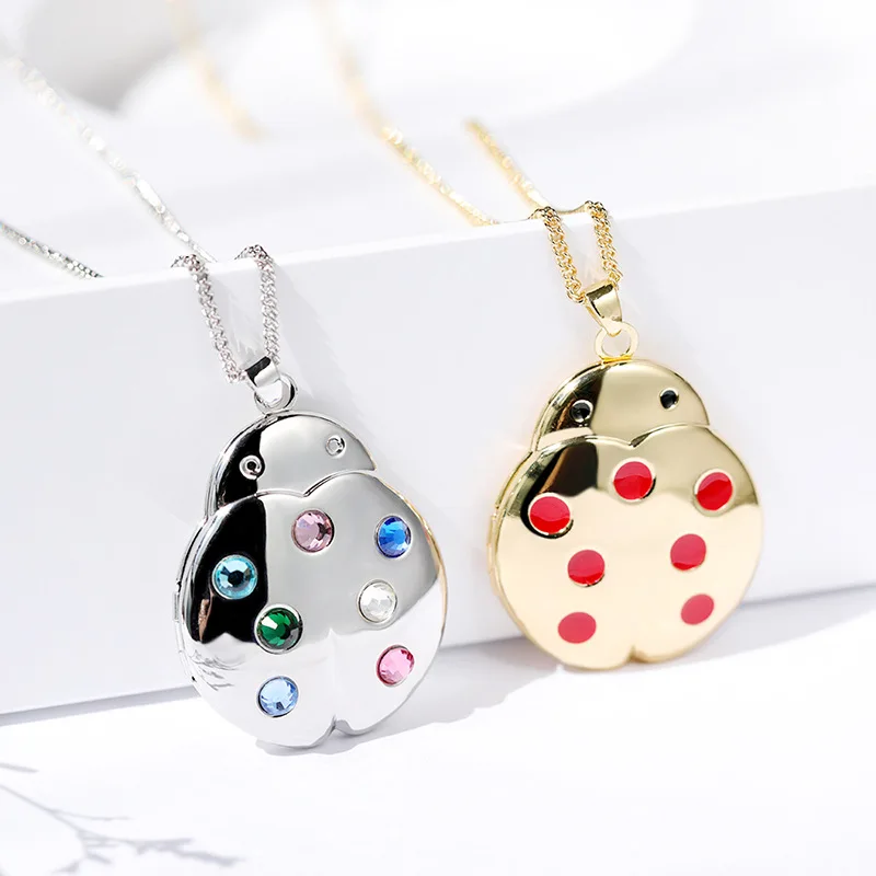 

Gold Plated Clavicle Chain Cute Cartoon Magic Ladybug Photo Box Pendant Necklace For Women, As picture