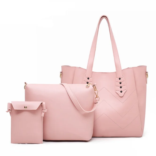 

Wholesale Simple Design 3 Piece Set Pink Tote Bag Handbags Girls Cross Shoulder Bag, 5 colors