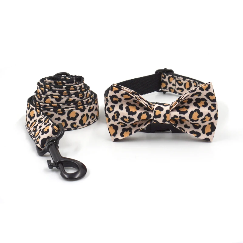 

Manufacturer wholesale pet leopard print collars nylon pet cat dog collar with bowknot, Picture shows