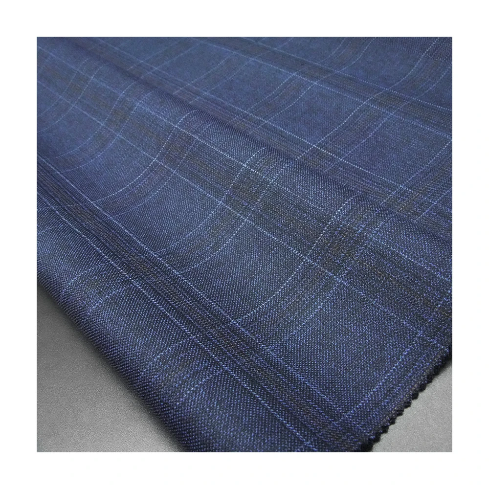 Luxury Organic in Stock Yarn Dyed 70%W 30%P Wool Polyester Worsted Merino Blend Fabric for Men Suits & Jackets