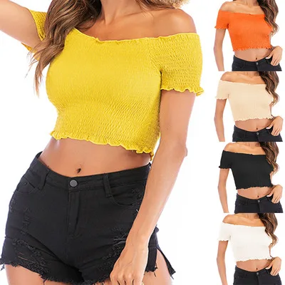 

Custom new 2021 summer fashion girl strapless casual tshirt women sexy crop top t shirt for ladies
