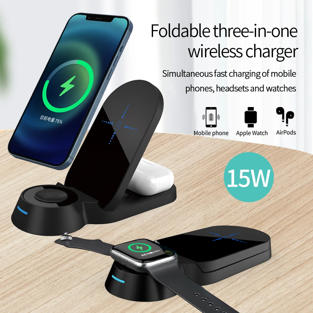 

3 in 1 Wireless Charger Charging Station Dock for Apple Watch SE 6 5 4 3 2 Airpods Pro iPhone 12 11 Pro X Xr Xs 8 Plus