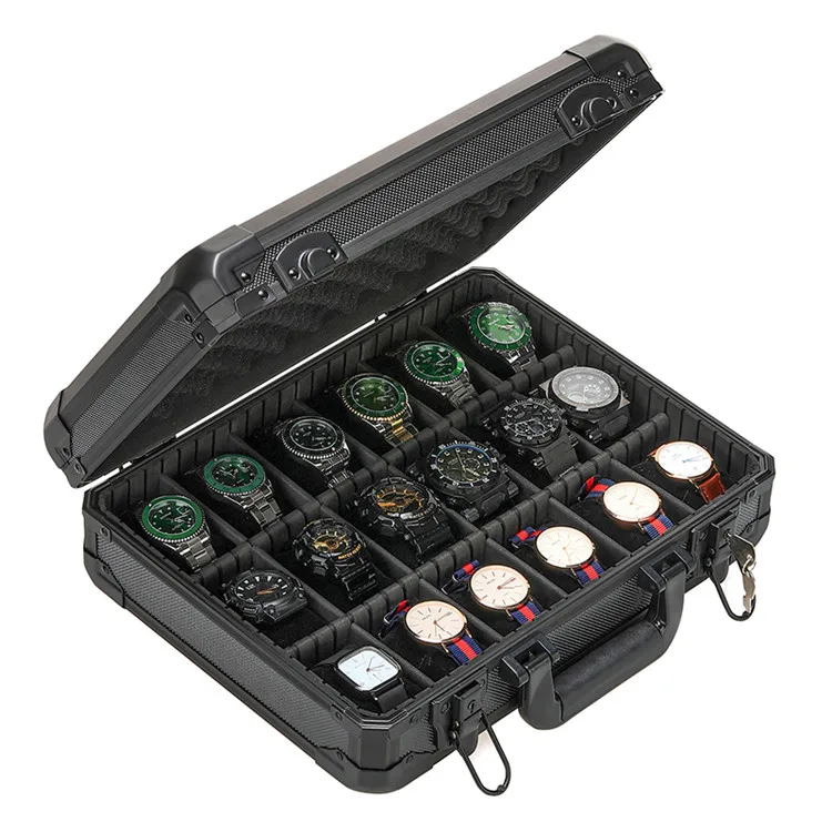 

18 Grid Men and Women Packaging Watch Box Organizer Aluminum Alloy Watch Holder Storage Box Display Case, Black