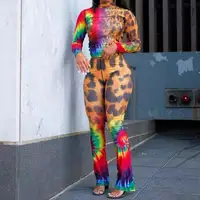 

two piece set Sexy Spring Big Flower Fashion casaul tracksuit women clothing Leopard Print Plus size
