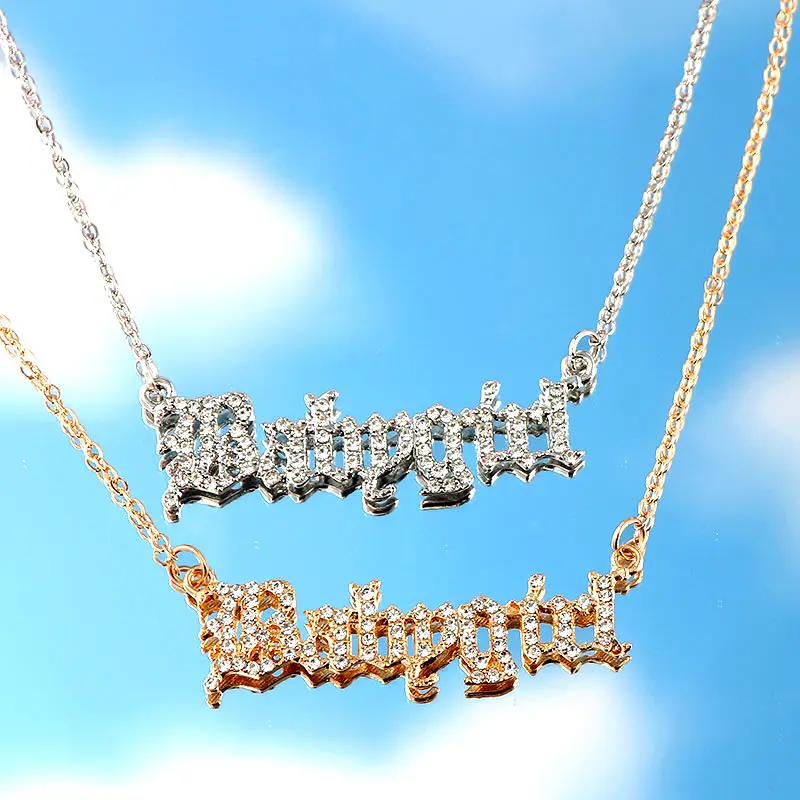 

2020 Fashion Personality Jewelry for Women Gold Silver Color Chain Choker Necklaces Babygirl Letter Crystal Pendant Necklaces