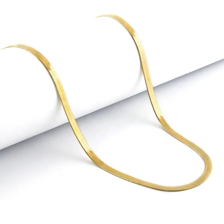 

Dainty Women Jewelry Flat Snake Chain 18K Gold Plated solid herringbone Chain Necklace