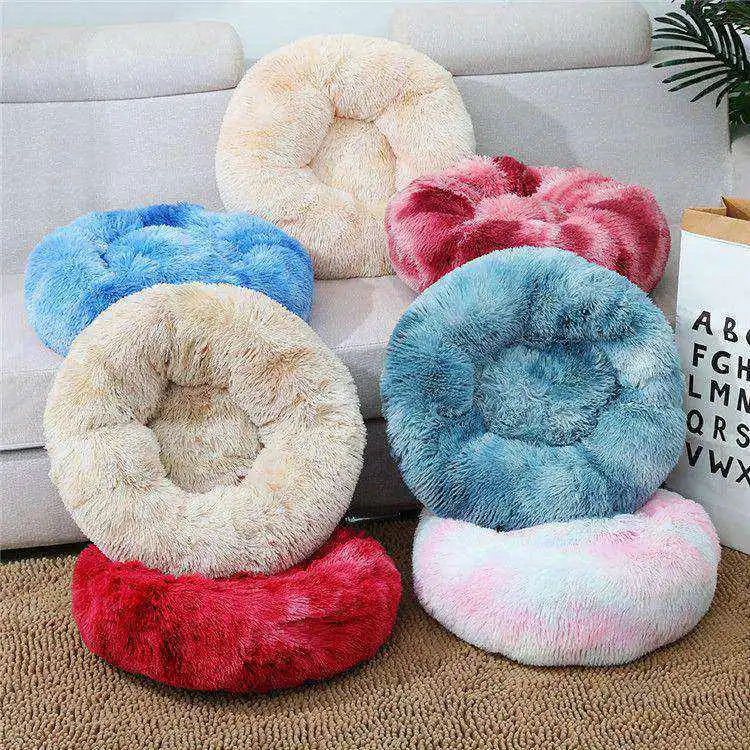 

Upgrade Amazon FBA Tie Dye Colors  Long Plush Comfy Soothing Self Warming Donut Cat Bed for Pet Cats Dogs