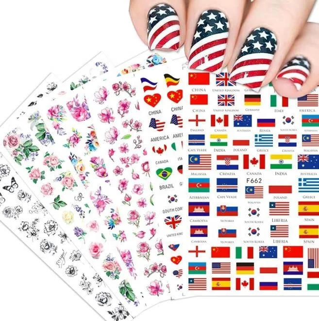 

New design Flag nail art stickers decoration Girl butterfly 3D back glue sticker