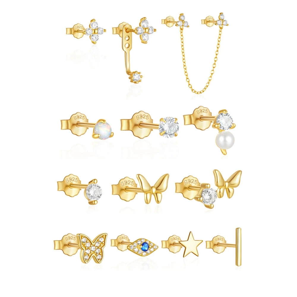 

2024 new fashion silver earrings jewelry 18K gold plated 925 sterling silver opal zircon versatile mini stud earring set
