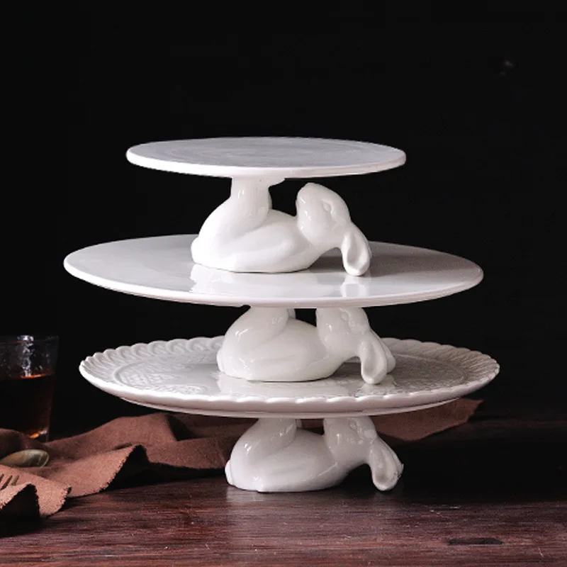 

factory direct sales rabbit high cake dessert tableware birthday wedding fruit tray, White