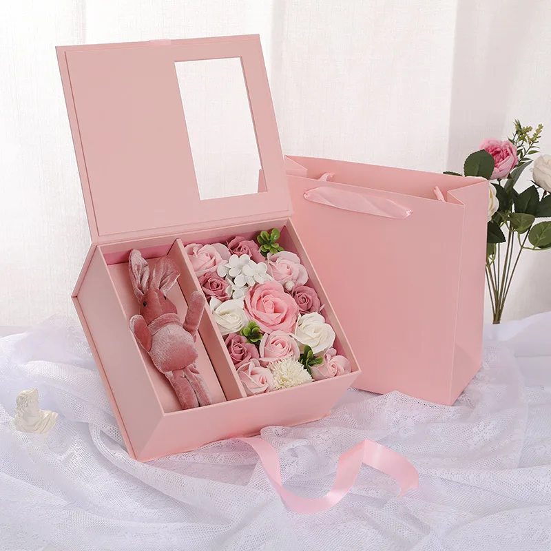 

Surprise Box Wholesale perfume gift boxes with flower bouquet packaging suitcase design cardboard flower gift box