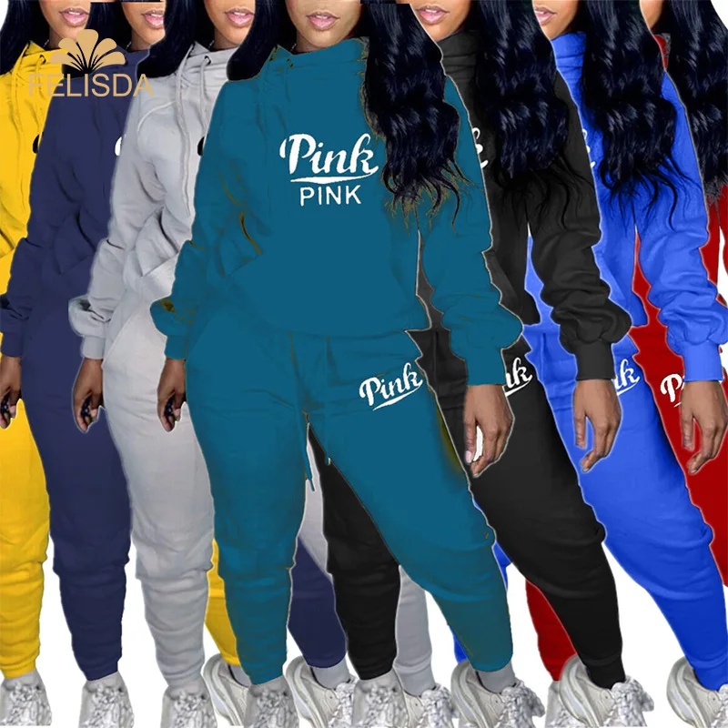 

20% Off Pink Letter Sweatsuit Women's Hoodies Sweatshirt 2 Piece Jogger Pants Set Active Tracksuit Two Piece Set Outfits