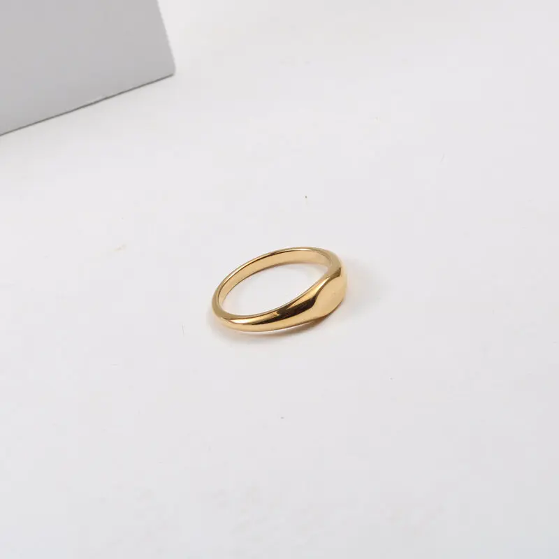 

Joolim Jewelry Wholesale 18K Gold Plated Smooth Cambered Oval Stainless Steel Rings for Women Rings