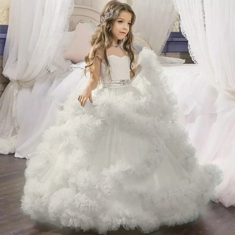 

Girls White Wedding Gowns Baby Princess Dress Children Ball Dresses Gown X-13598