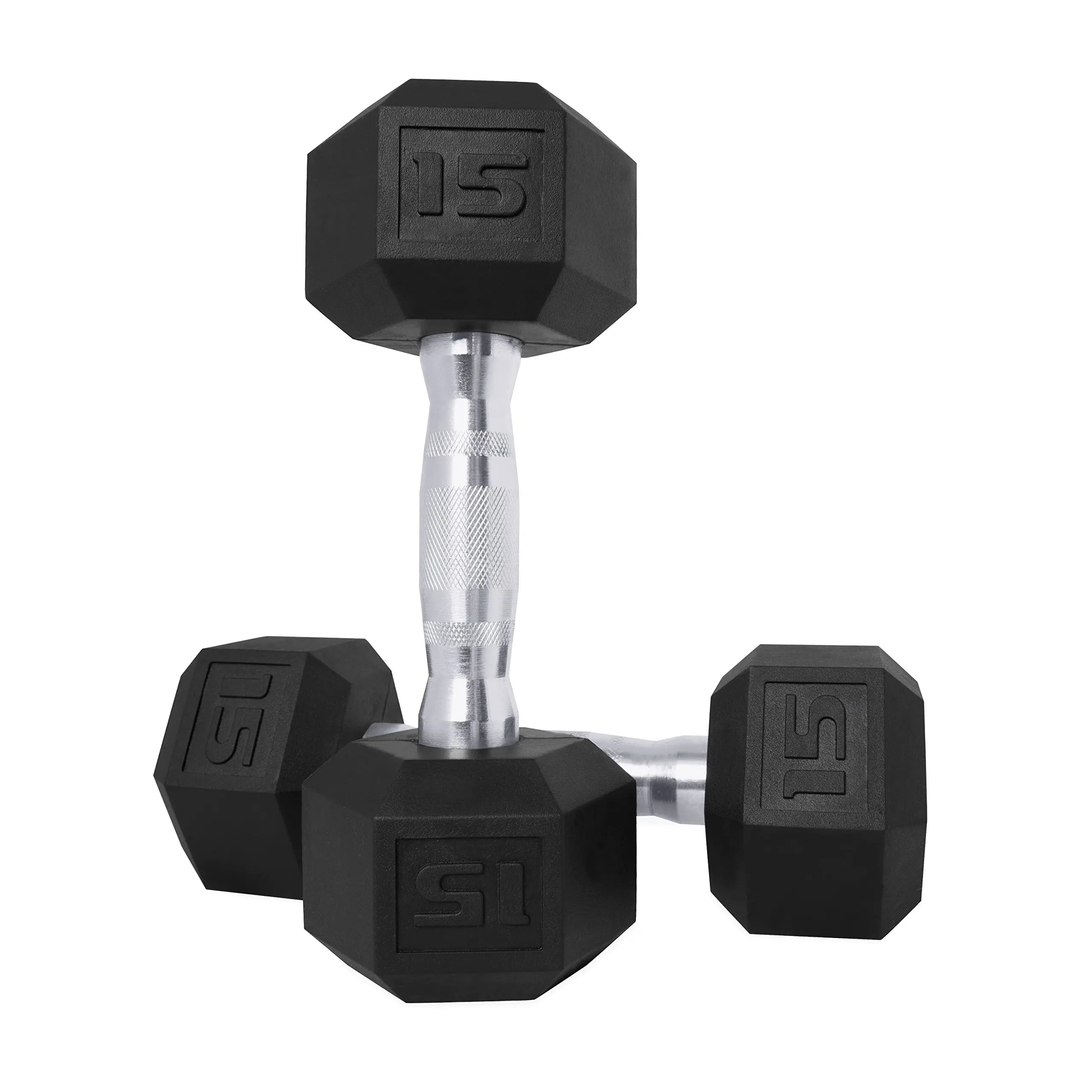 

Fitness Gym Basic Equipment Rubber Coated  Hex Dumbbell Set, Black