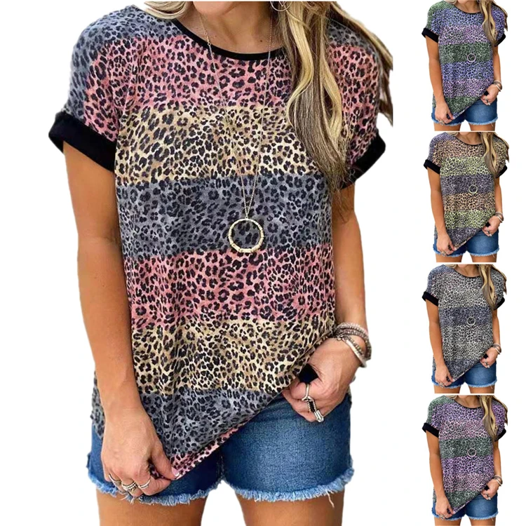 

DUODUOCOLOR 2021 women summer fashion oversized Short-sleeved o-neck leopard print plus size t shirts D97294