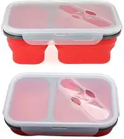 

Hot selling 2 compartment foldable collapsible container Microwavable food grade silicone folding lunch box