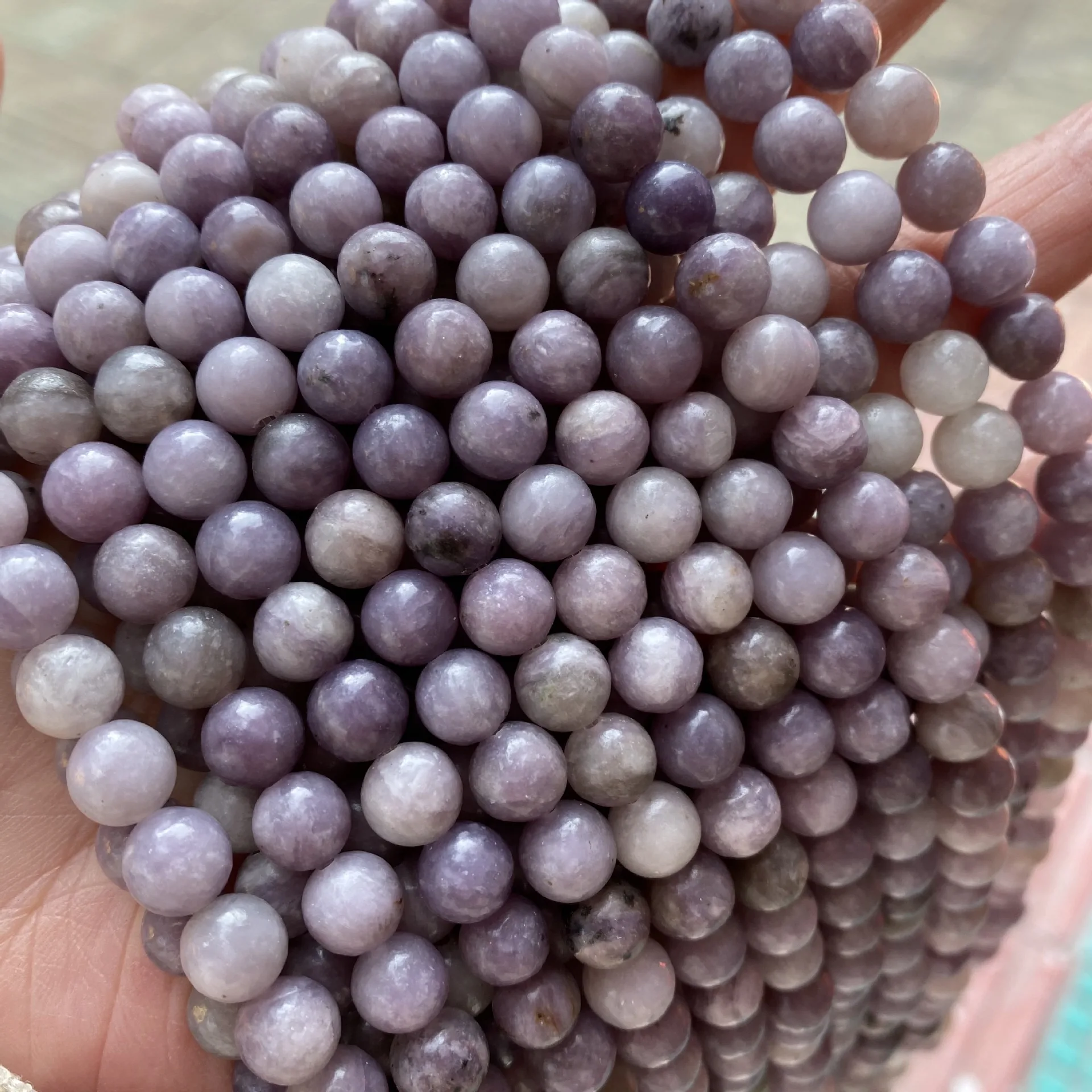 

Natural Lepidolite Beads Polished Round Gemstone Beads Drilled Lilac Stone Bead For DIY Jewelry Bracelet, Colorful