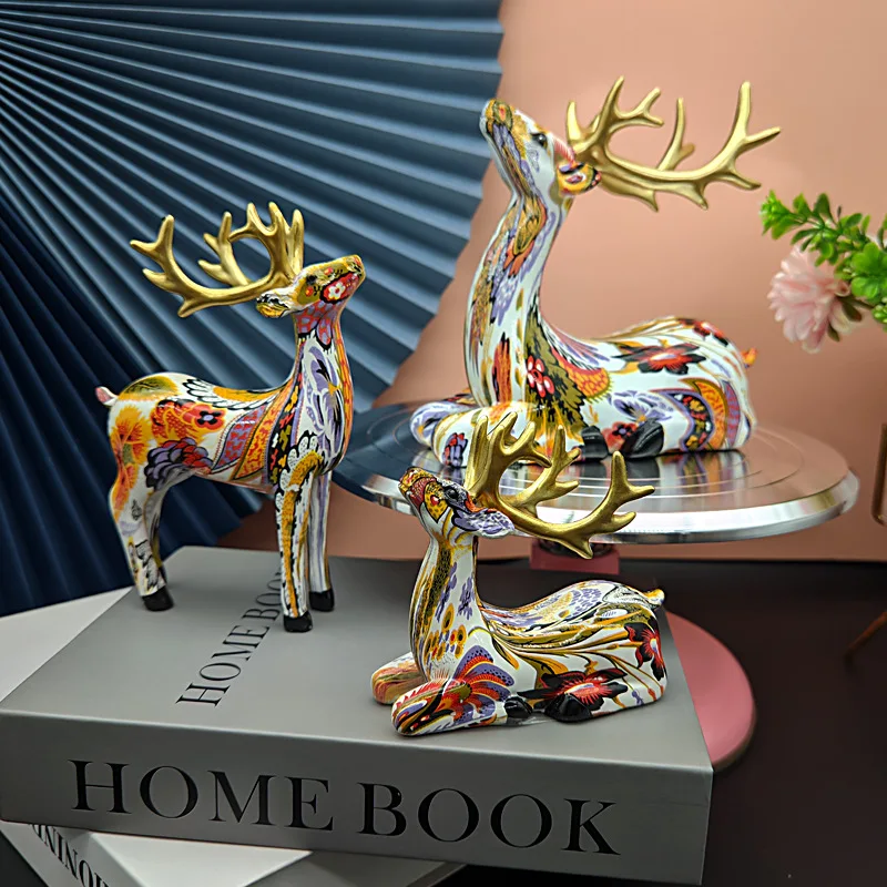 

Resin Crafts Colorful Deer Decoration Creative Couples Wedding Gifts Home Living Room Wine Cabinet Decorations other home decor, Picture