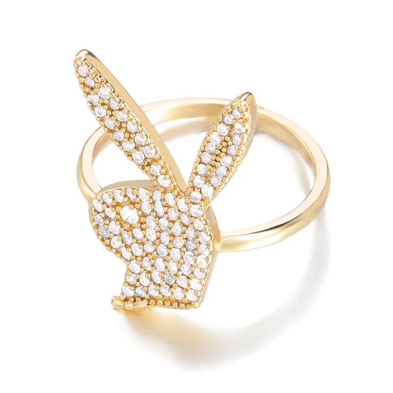 

Hip Hop Charm Rabbit Head Gemstone CZ Ring PlayBoy Bunny Ring Zircon, Gold/platinum