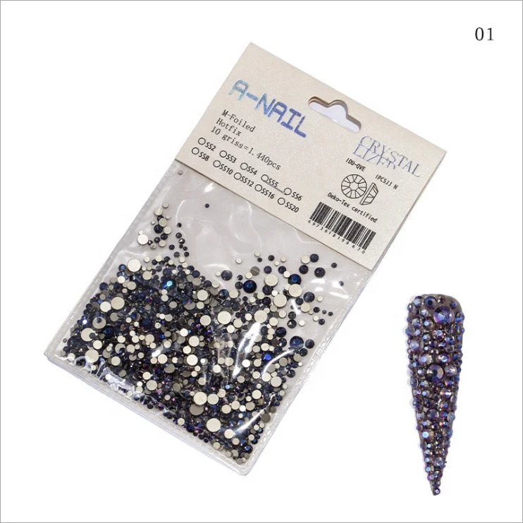 

SS3-SS20 1440 Pcs/Bag Nails Clear/Rose/Gold/Black/Blue Micro Beads Rhinestone Flat-back Chunky Size Nail Art Beads Rhinestone