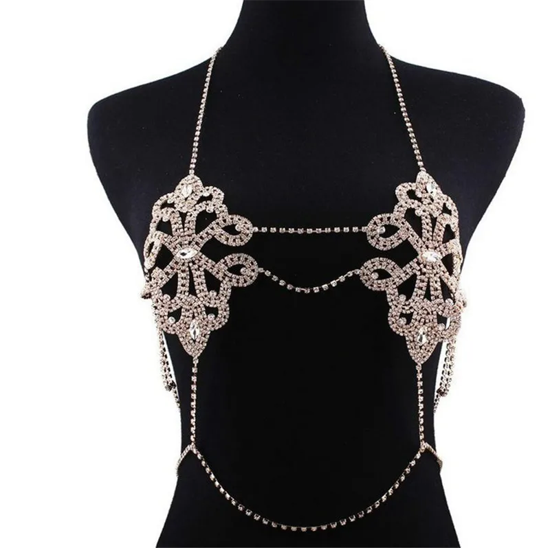 

WIIPU Luxury sexy rhinestone bra chain thong bikini set feminine charm crystal body jewelry