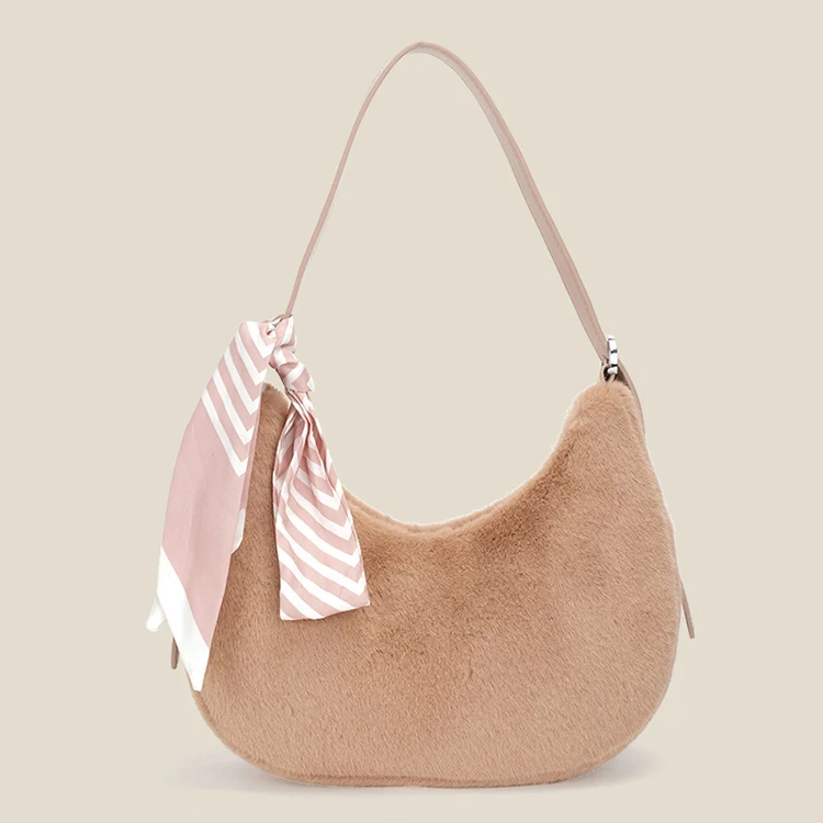 

EG512 Winter new niche design crescent shoulder underarm crescent bag fur ladies armpit bags handbag luxury women