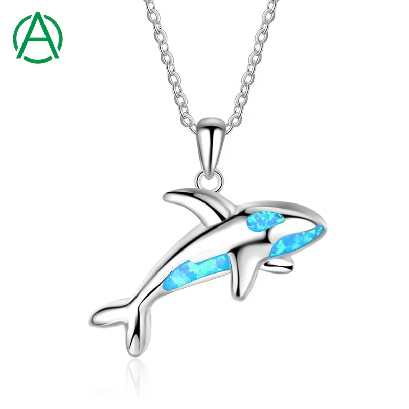 

ArthurGem opal whale necklace 925 sterling silver blue opal whale pendant necklace for women