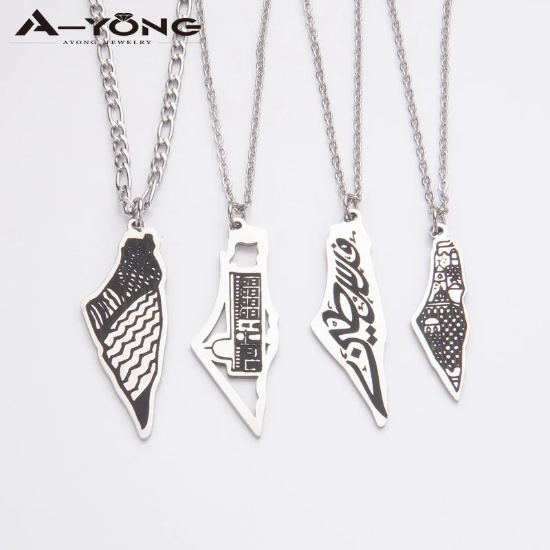 

Wholesale Price Stainless Steel Country Pendant Necklace Silver Color Palestine Flag Necklace