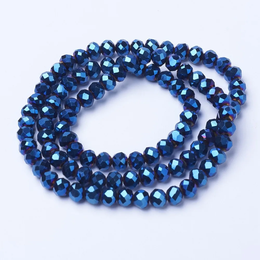 

PandaHall 4mm Electroplate Blue Plated Faceted Rondelle Glass Beads