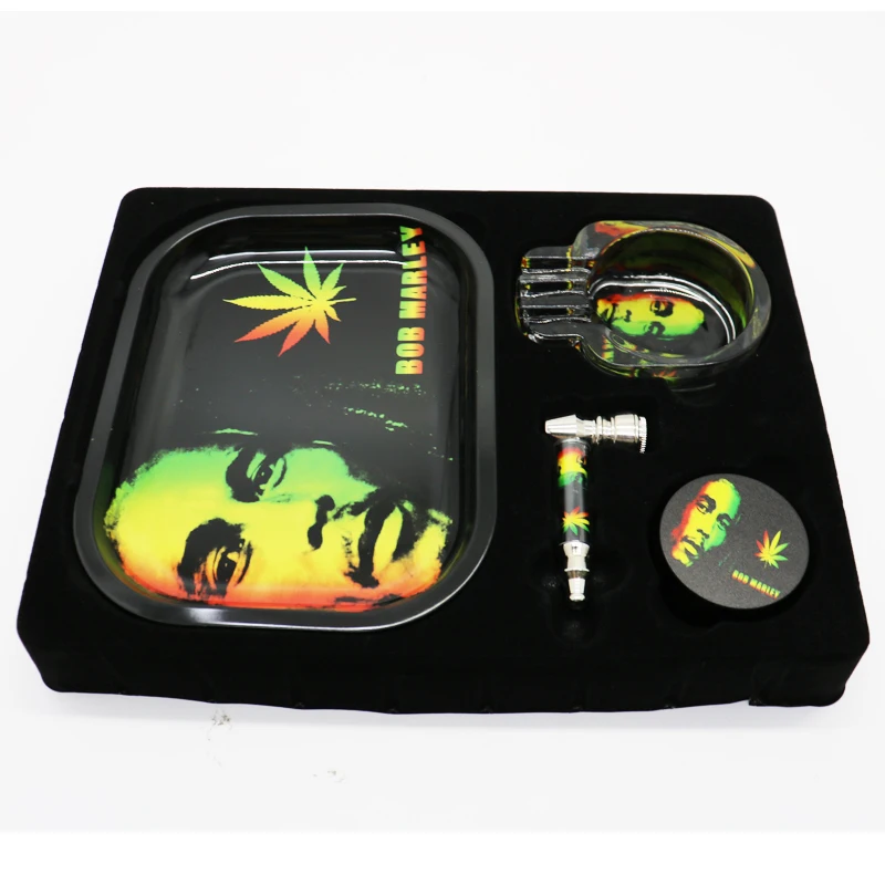 

RTS Ready to ship Smoking accessories set 4 parts rolling tray 50mm grinder smoking pipe and glass ashtray in stock, Mix colors