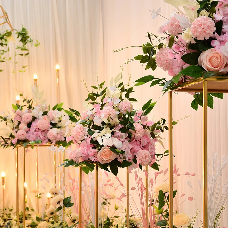 

E-L021 Custom Road Lead Wedding Center Pieces Balls Flowers Stand Table Decoration white Flower Ball For Sale