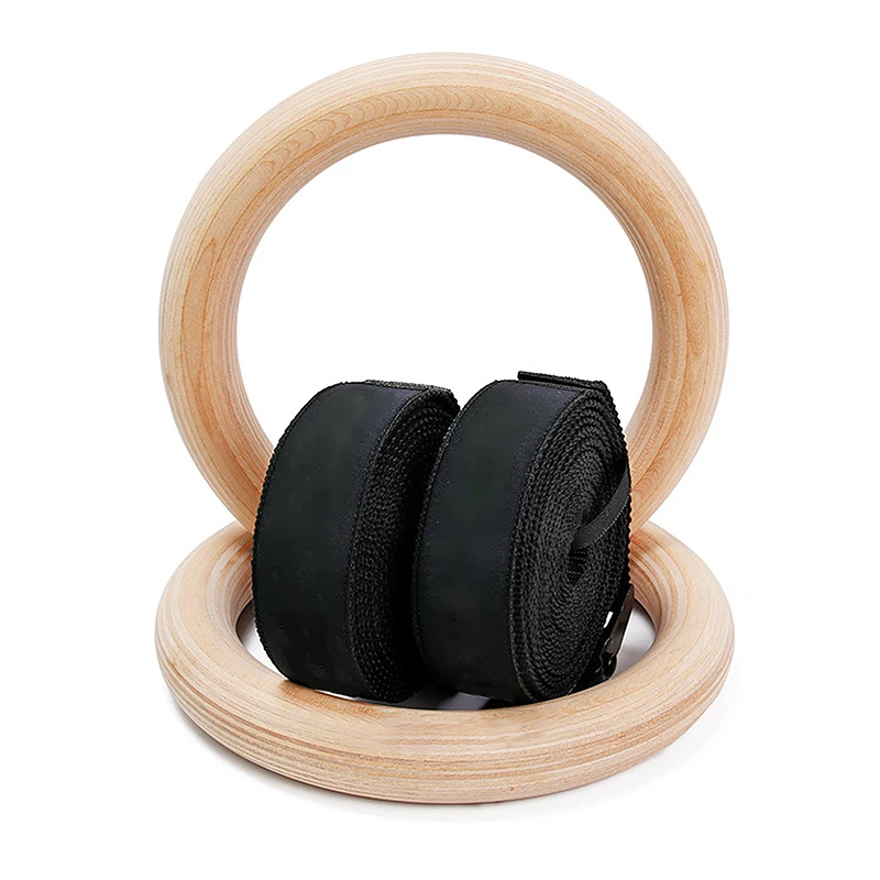 

Exercise Wooden Rings With Adjustable Straps Industrial-Grade Buckle Non-Slip Sports Gymnastic Rings, Wooden color